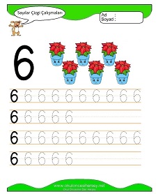 6 Rakamı Çizgi Çalışmaları Çalışma Sayfaları